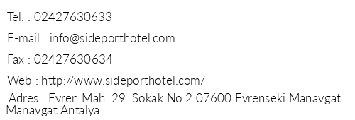 Port Side Resort & Spa telefon numaralar, faks, e-mail, posta adresi ve iletiim bilgileri
